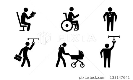Priority seat icons set for public transport, flat vector illustration. 135147641