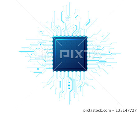 Chip with blue tech wiring on a transparent background. Chip with blue tech wiring on a transparent background. 135147727