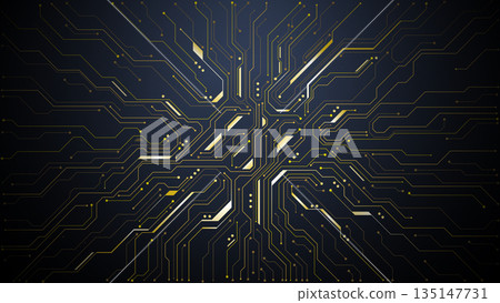 Luxurious gold circuit patterns on dark background Luxurious gold circuit patterns on dark background 135147731