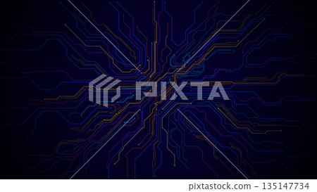 Futuristic cyber design with glowing pink and purple circuit patterns 135147734