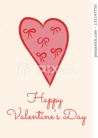 Vintage greeting card in coquette style. Hand drawn whimsical heart and lettering. Template for poster, banner, wedding invitation, Valentines day. Vector illustration 135147750