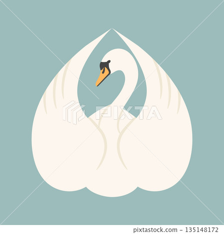 Beautiful white swan with folded wings. Graceful swan bird emblem. Vector illustration Beautiful white swan with folded wings. Graceful swan bird emblem. Vector illustration 135148172