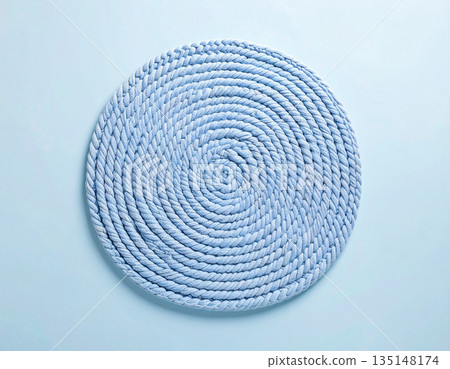 Handmade blue round carpet. Home decor. Top view. Handmade blue round carpet. Home decor. Top view. 135148174