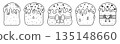 Black line Easter cake set. Traditional Eastern European Easter bread. Kulich with sugar glaze monochrome outline signs. Festive yeast baked dessert with icing and sprinkles, paska linear pictograms 135148660