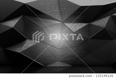 Dark polygonal wall texture with geometric shapes and subtle lighting Dark polygonal wall texture with geometric shapes and subtle lighting 135149126