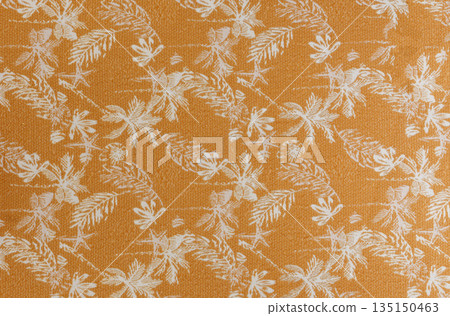 Copper brown decorative fabric texture with tropical floral pattern, part of textile collection Copper brown decorative fabric texture with tropical floral pattern, part of textile collection 135150463