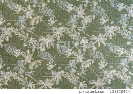Olive gray decorative fabric texture with tropical floral pattern, part of textile collection Olive gray decorative fabric texture with tropical floral pattern, part of textile collection 135150464