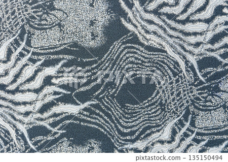 Steel blue jacquard fabric texture with metallic lurex and abstract wave pattern, part of textile collection Steel blue jacquard fabric texture with metallic lurex and abstract wave pattern, part of textile collection 135150494