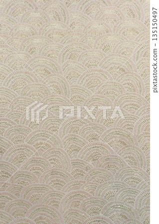 Beige jacquard fabric texture with Seigaiha wave pattern and metallic gold lurex, textile collection Beige jacquard fabric texture with Seigaiha wave pattern and metallic gold lurex, textile collection 135150497