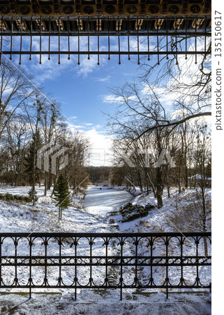 snowy winter park on a sunny day snowy winter park on a sunny day 135150617