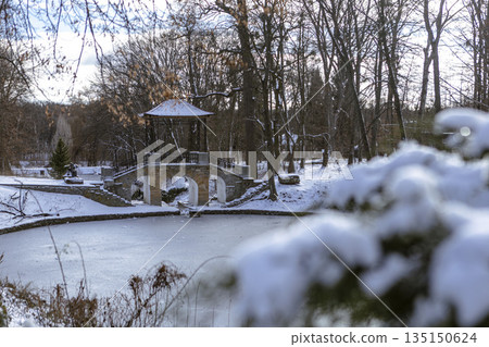 snowy winter park on a sunny day snowy winter park on a sunny day 135150624