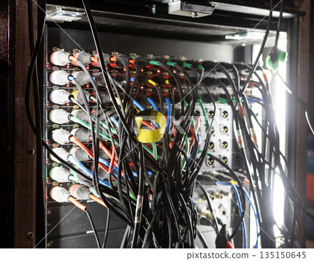 Switching stage equipment on the stage of a concert hall Switching stage equipment on the stage of a concert hall 135150645