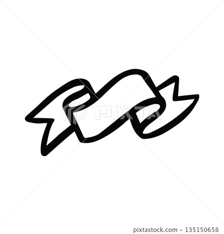Folded Ribbon Icon Hand Drawn, Black White, Thick Lines SVG Folded Ribbon Icon Hand Drawn, Black White, Thick Lines SVG 135150658