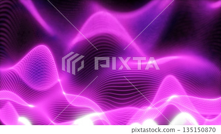 Abstract background of purple futuristic glowing waves from particles of points and lines of energy and magic on a black background Abstract background of purple futuristic glowing waves from particles of points and lines of energy and magic on a black background 135150870