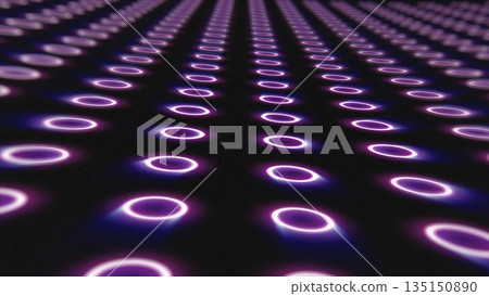 Abstract purple pattern of glowing geometric circles loop futuristic hi-tech black background 135150890
