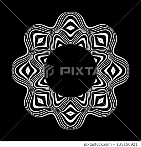 Abstract Wavy Lines Circle Floral Pattern on Black Background. Abstract Wavy Lines Circle Floral Pattern on Black Background. 135150921
