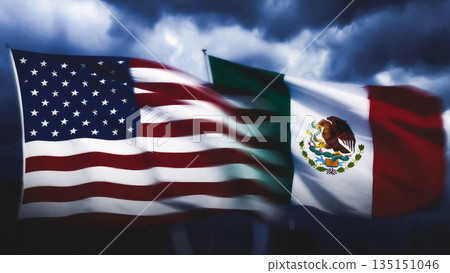 blurred flags of the usa and mexico in dynamic motion blurred flags of the usa and mexico in dynamic motion 135151046