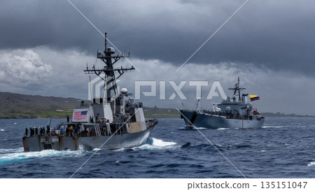 warships of the usa and colombia in the open ocean 135151047