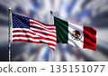 flags of the usa and mexico waving against an abstract blurred light resembling movement or speed 135151077