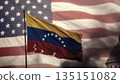 venezuelan flag against the background of the american flag and smoke 135151082