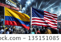 flags of colombia and the usa at a city event 135151085