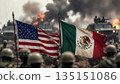 military conflict with flags of the usa and mexico 135151086