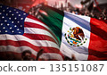 combined flags of the usa and mexico against a background of people 135151087