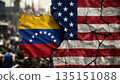 gap between the flags of venezuela and the usa on the wall 135151088