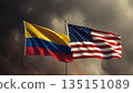 flags of colombia and the usa against dark smoke 135151089