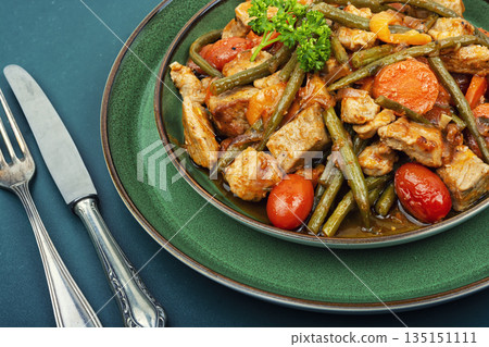 Asparagus with Meat on a Plate Asparagus with Meat on a Plate 135151111