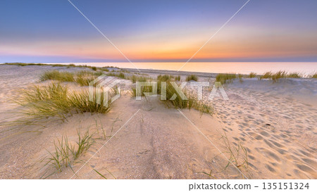 Sunset View over ocean from dune in Zeeland Sunset View over ocean from dune in Zeeland 135151324