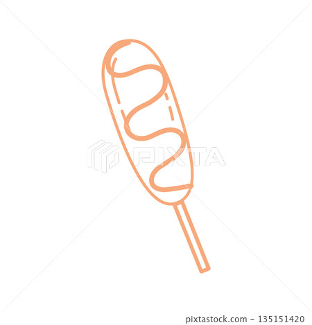 Hand Drawn Corn Dog Line Icon in Cute Minimal Outline Style Hand Drawn Corn Dog Line Icon in Cute Minimal Outline Style 135151420