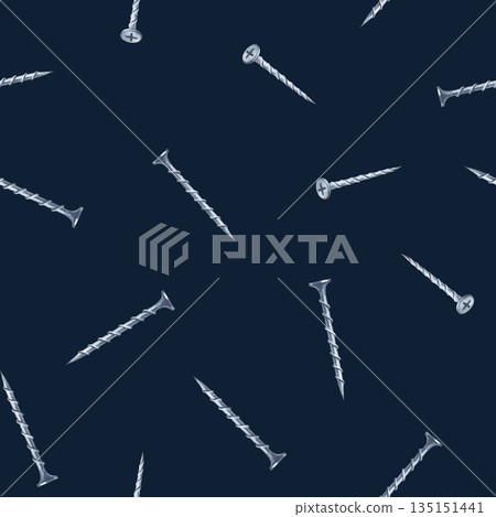 Seamless pattern with iron screws on a dark background. Watercolor illustration. The realistic template is suitable for packaging, wallpaper, wrapping paper, as well as the design of a repair service Seamless pattern with iron screws on a dark background. Watercolor illustration. The realistic template is suitable for packaging, wallpaper, wrapping paper, as well as the design of a repair service 135151441