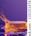 purple podium on background with oil splashes. banner for holidays. Stand for displaying good. 135151478