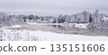Winter Landscape with Snow-Covered River and Trees 135151606