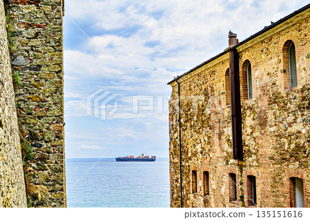 Views of the sea from Priamar Fortress, a military fortress located on the coastal hill of Savona, Italy. 135151616