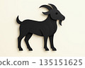Paper cut goat made from layered matte black paper in a clean minimalist style, smooth geometric shapes and soft shadows on a light background. 135151625
