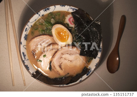 Steaming Hot Bowl of Traditional Japanese Ramen Steaming Hot Bowl of Traditional Japanese Ramen 135151737