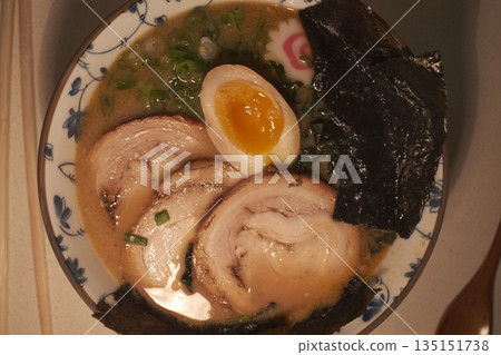 Steaming Hot Bowl of Traditional Japanese Ramen 135151738