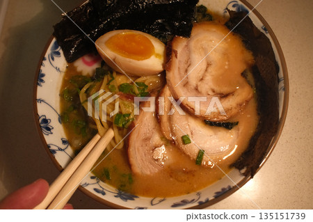 Steaming Hot Bowl of Traditional Japanese Ramen Steaming Hot Bowl of Traditional Japanese Ramen 135151739