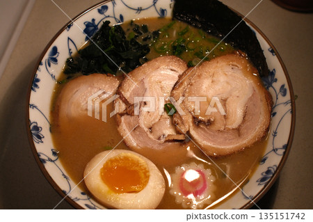Steaming Hot Bowl of Traditional Japanese Ramen 135151742