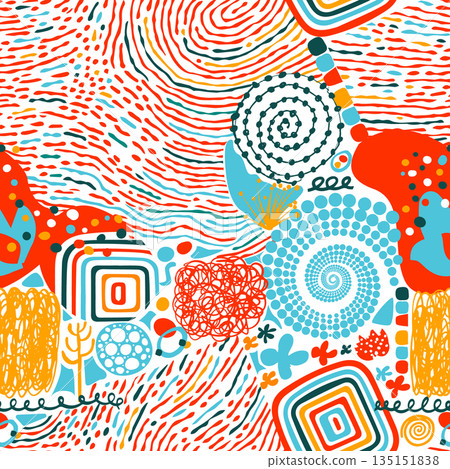 Seamless abstract cheerful graphic background. Hand drawn. Not AI, minimalist backgrounds Seamless abstract cheerful graphic background. Hand drawn. Not AI, minimalist backgrounds 135151838