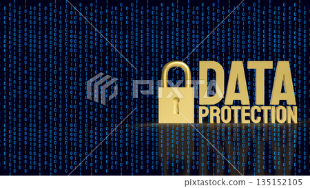 Golden Data Protection Padlock for Digital Cybersecurity Concept 3d render. 135152105
