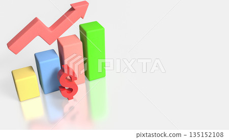 Business Revenue Growth Concept with Dollar Symbol Bar Chart and Rising Arrow 3d render. 135152108