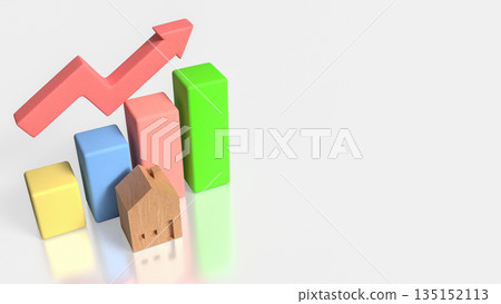 Real Estate Market Growth Concept with House Model Bar Chart and Upward Arrow 3d render. 135152113