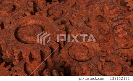 Rusty Industrial Gears Concept Showing Mechanical Systems and Aging Machinery 3d render. 135152121