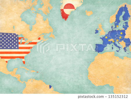 Map of North Atlantic Ocean - USA, EU and Greenland Map of North Atlantic Ocean - USA, EU and Greenland 135152312