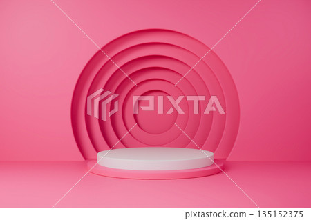 Pink concentric circles background with white podium. 135152375