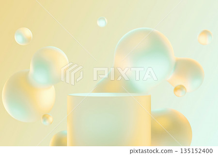 Soft yellow pedestal with iridescent floating bubble. 135152400