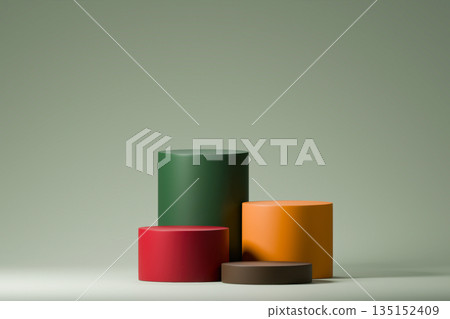 Multi-colored cylinder podiums on grey background. 135152409